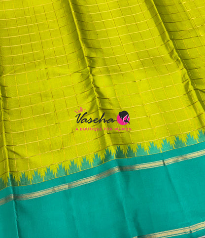Pure Soft Silk Saree  - Lemon Green With Turquoise Blue Combo - VVPSS149