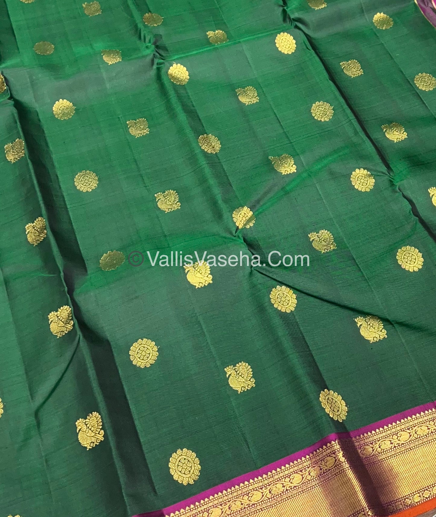 Pure Kanchipuram Silk Saree - Green & Purplish Pink Combo - VVPS014