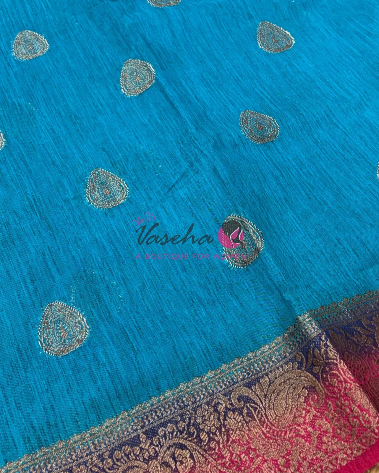 Bamboo Silk Saree- Blue with Pink Shade - VVBSS016