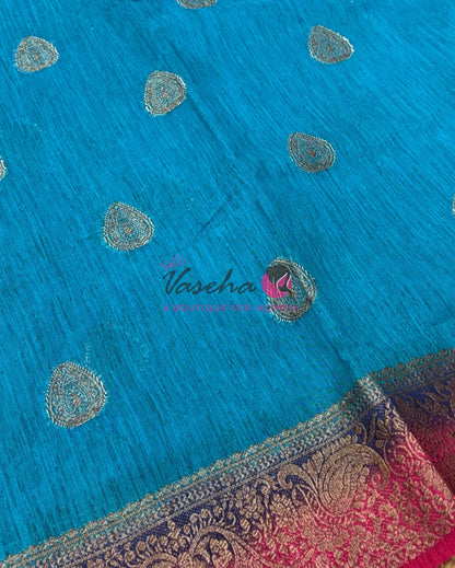 Bamboo Silk Saree- Blue with Pink Shade - VVBSS016