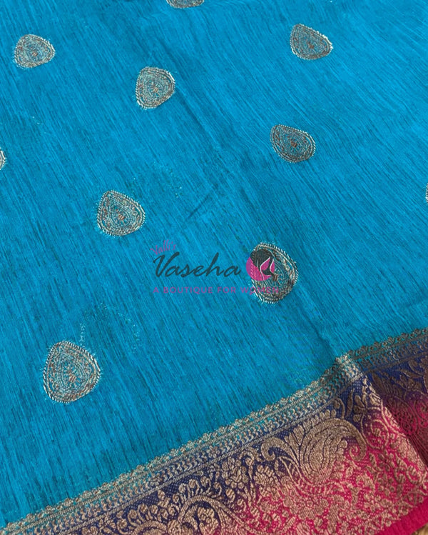 Bamboo Silk Saree- Blue with Pink Shade - VVBSS016