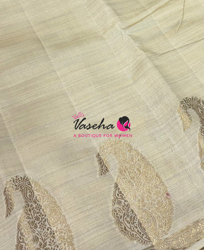 Semi Tussar Silk - Small Mango - Cream Shade - VVSTS002