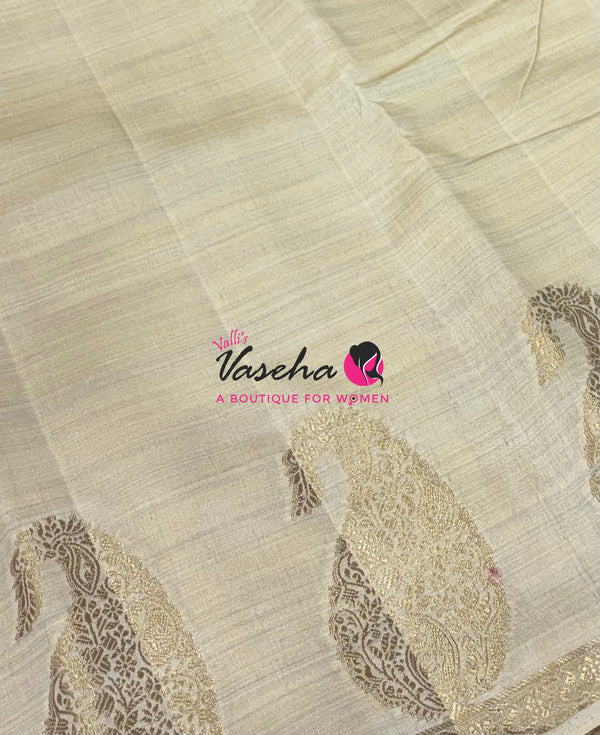 Semi Tussar Silk - Small Mango - Cream Shade - VVSTS002