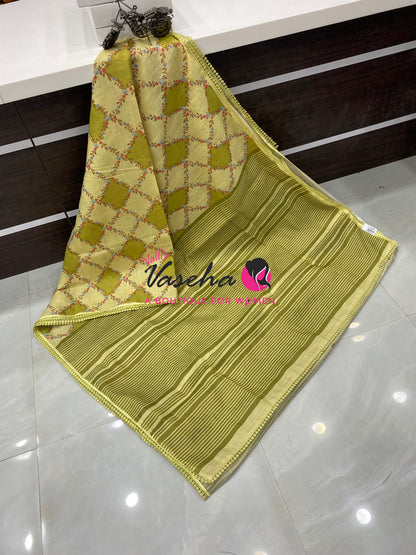 Linen Tissue Saree -  Light & Dark Combo - Green Shade- VVLTS006