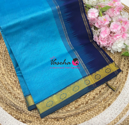Pure Silk Cotton Sarees - Blue With Blue - VVPSC017
