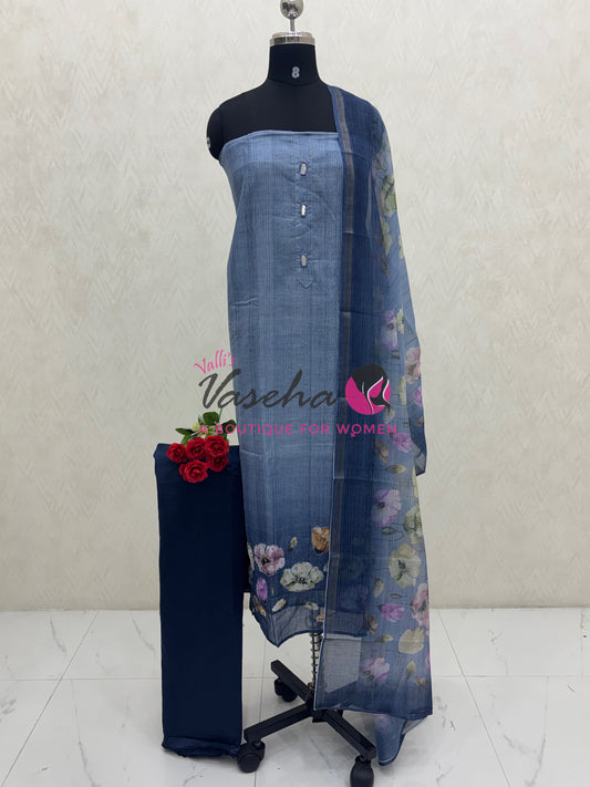 Unstitched Soft  Material | Blue & Blue Shade | VVUSM076