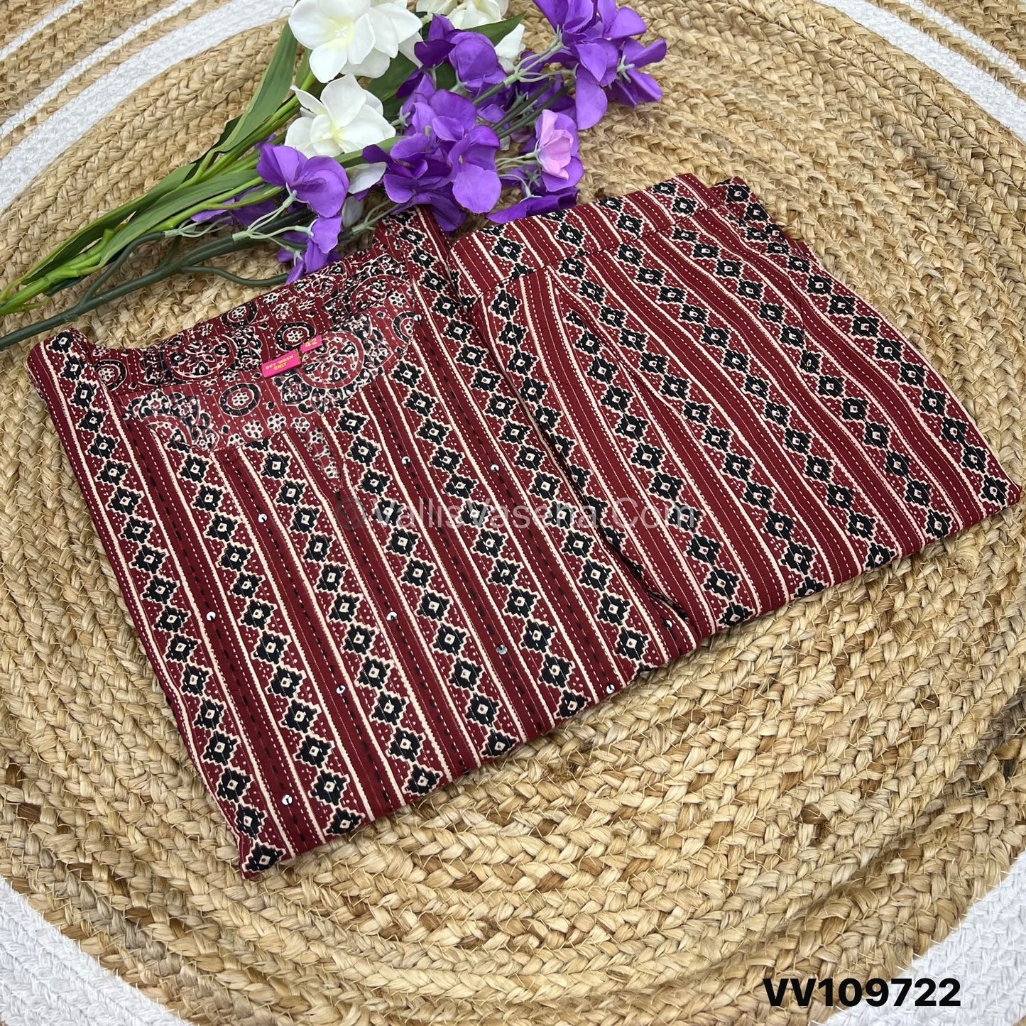 Trendy Printed  Cotton - Co-ord Set - Maroon Shade - VVRCS001