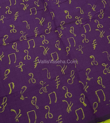 Poly Silk Mixed Cotton - Mirror Work Embroidery - Green with Purple - VVPCM001