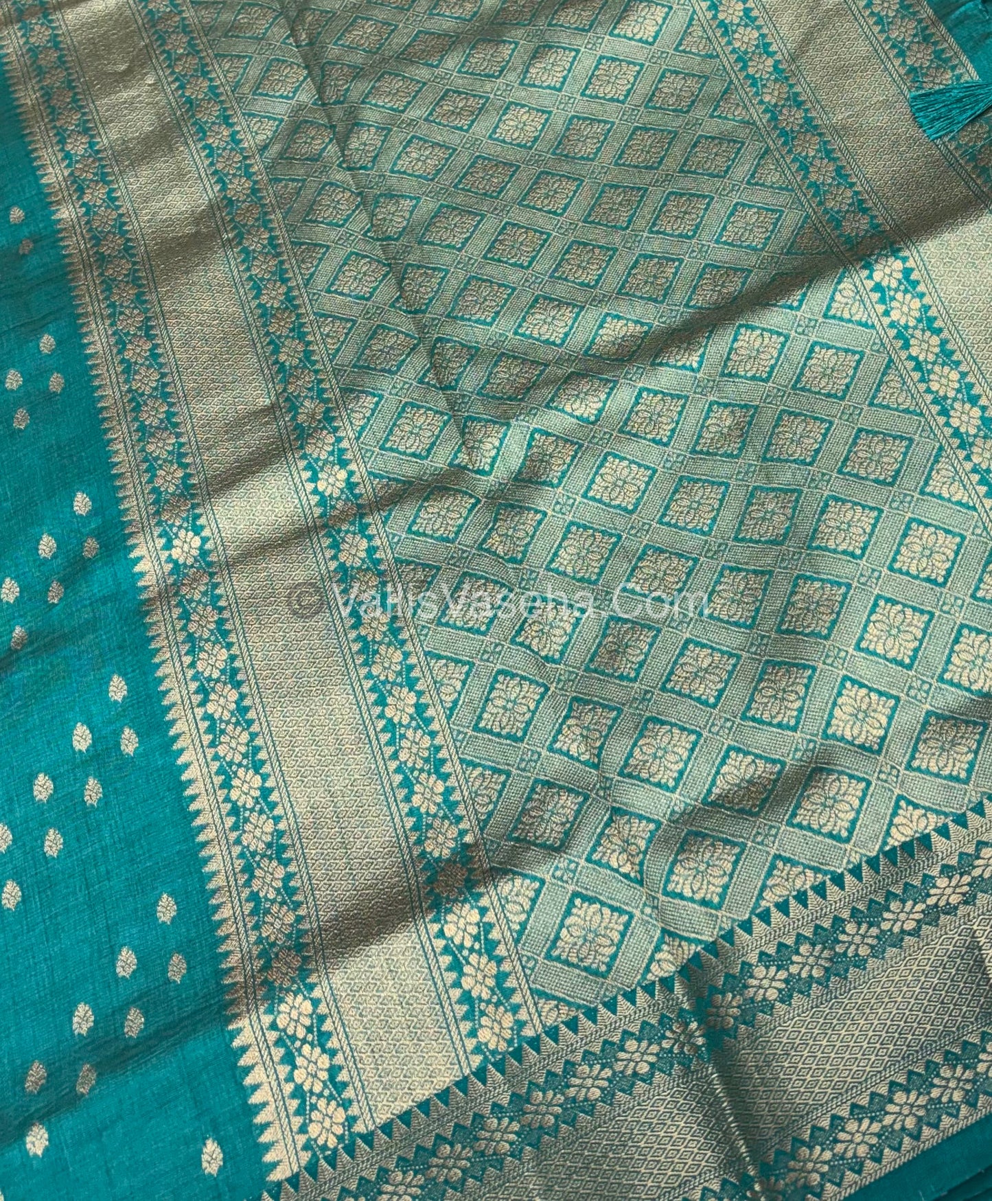 Semi Tussar Silk - Grand Pallu  - Blue Shade - VVSTS017