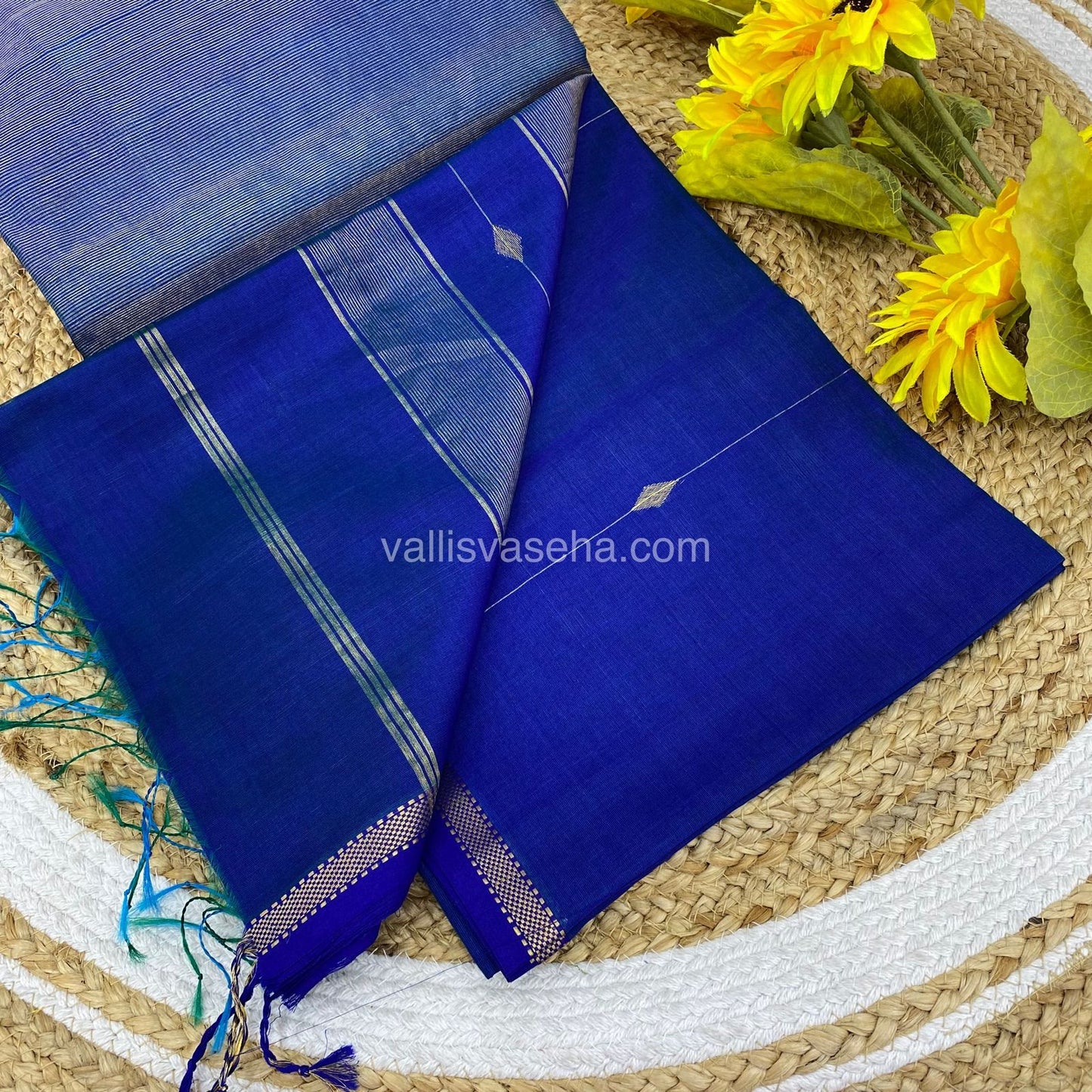 Pure Maheshwari Silk Cotton Saree - Double tone Blue color - VVMSC001