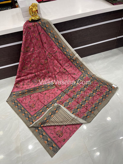 Semi Tussar - Kantha Work Embroidery - Light Pink Shade - VVSTK001