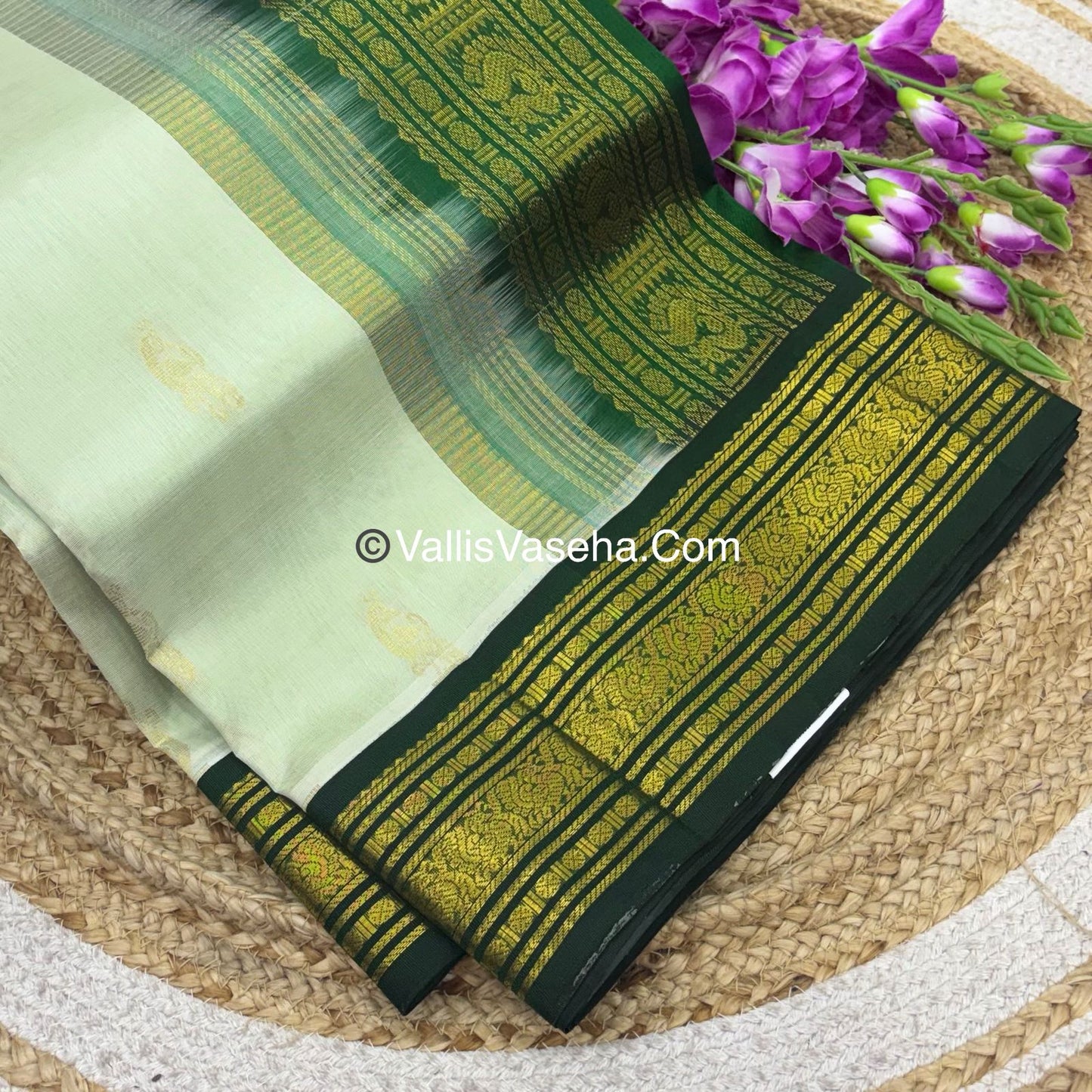 Pure Korvai Silk Cotton - Green with Green - VVKSC025