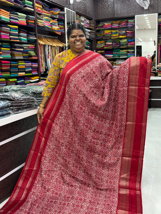 Casual Wear Saree - Fancy Mixed Cotton - Red Shade - VVFMC002