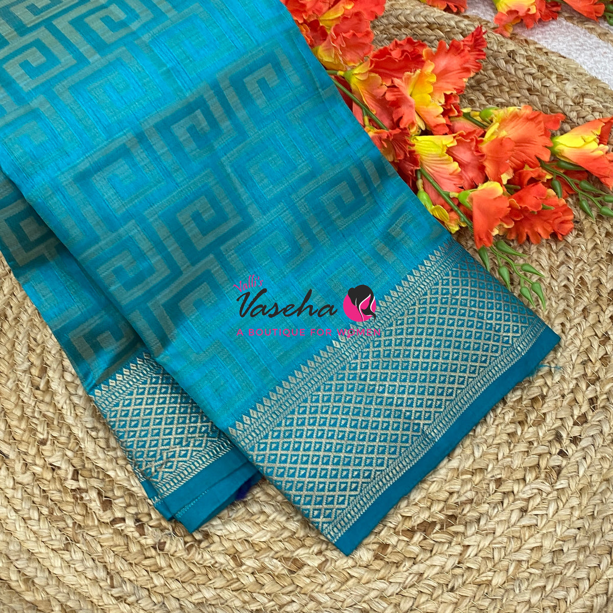 Semi Tussar Silk Saree | Blue Shade |VVSTS058