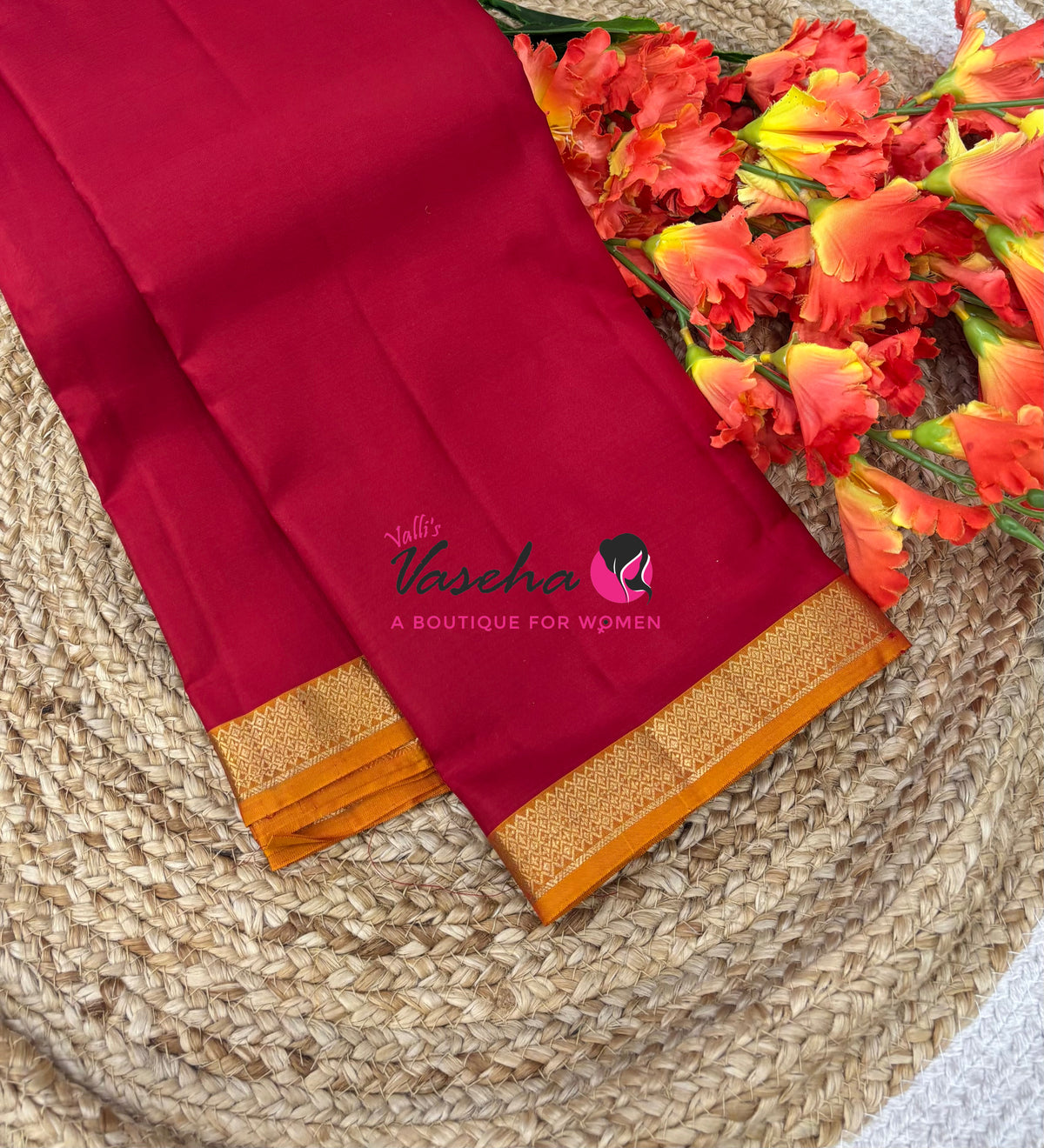Pure Soft Silk Saree  - Red With Yellow Combo - VVPSS146