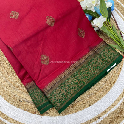 Bamboo Silk Saree - Red with Green Shade - VVBSS001