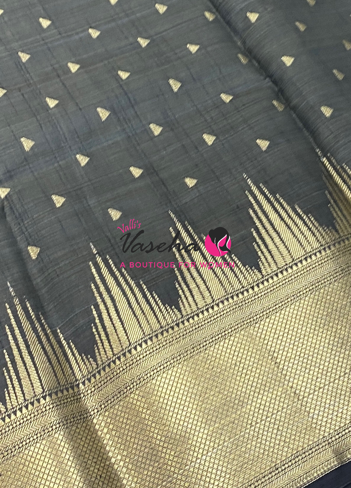Semi Tussar Silk Saree | Black Shade |VVSTS054
