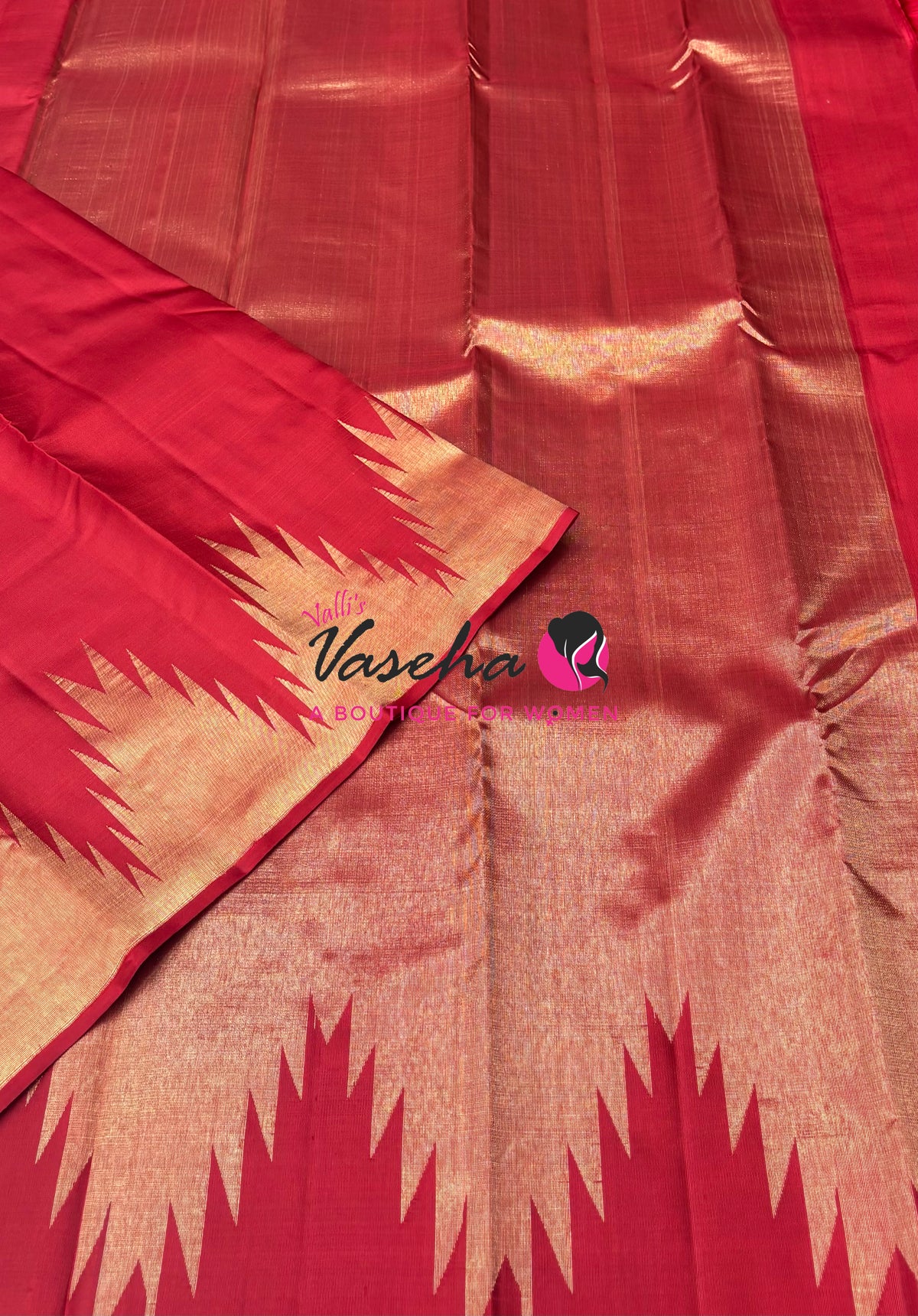 Pure Vintage Kanchipuram Silk Saree  - 8 Kol Weaving - Red Shade VVPS019