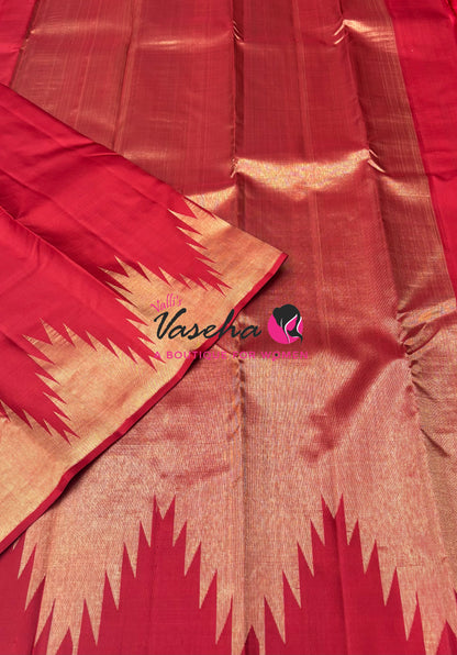 Pure Vintage Kanchipuram Silk Saree  - 8 Kol Weaving - Red Shade VVPS019