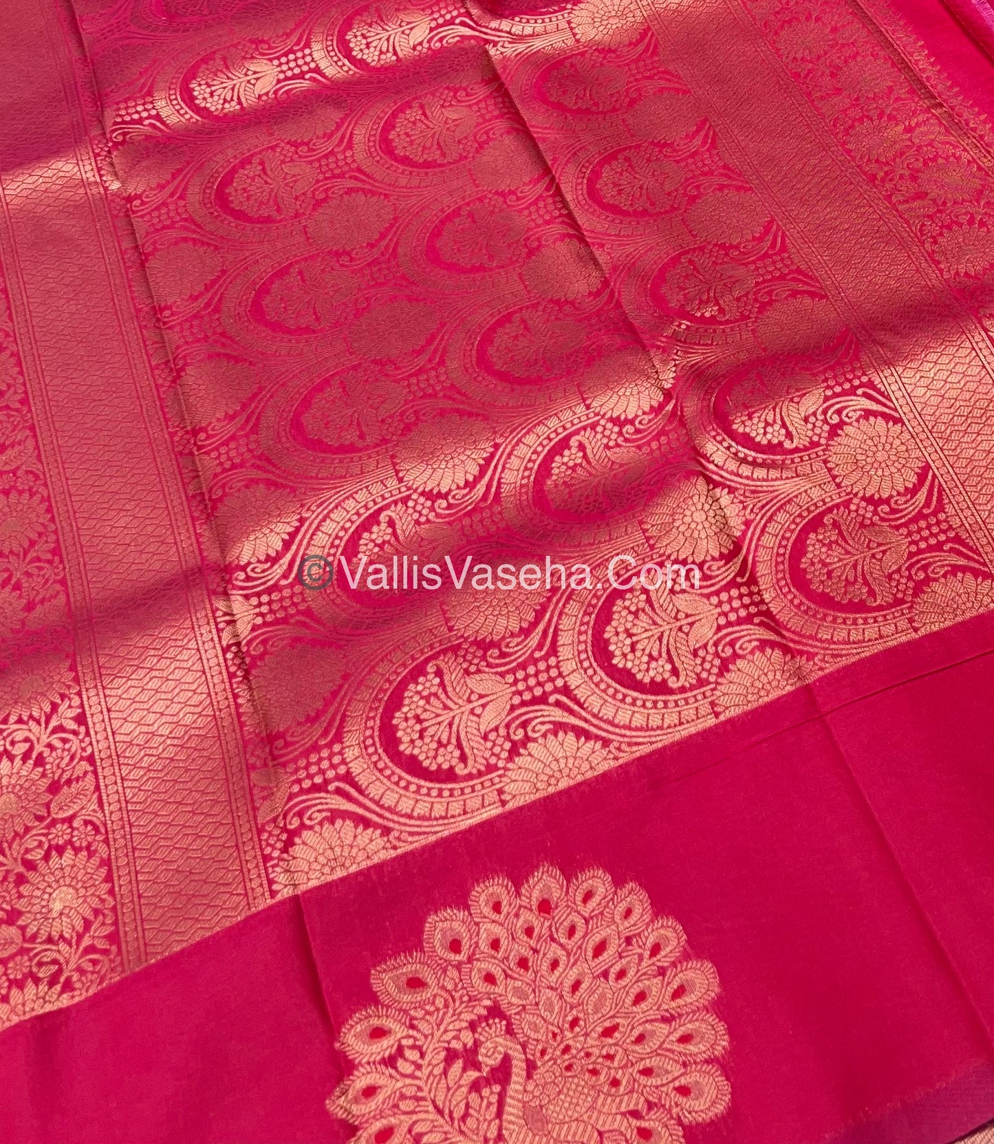 Semi Soft Silk - Peacock Butta Border - Pink Shade -VVSSS011