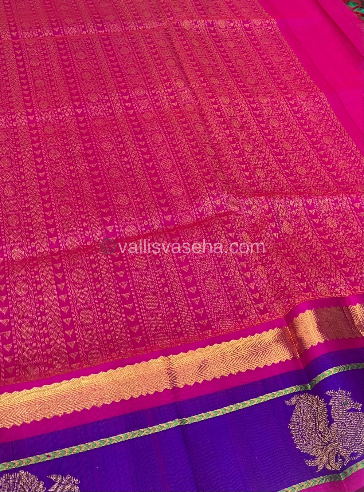 Pure Korvai Silk Cotton With Peacock Butta Border - VVKSC017