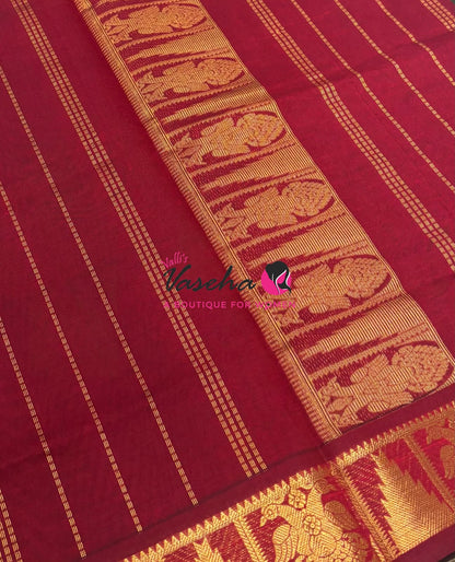 Semi Silk Cotton Saree - Small Zari Butta  - Retta Mayil Border- VVSSC015