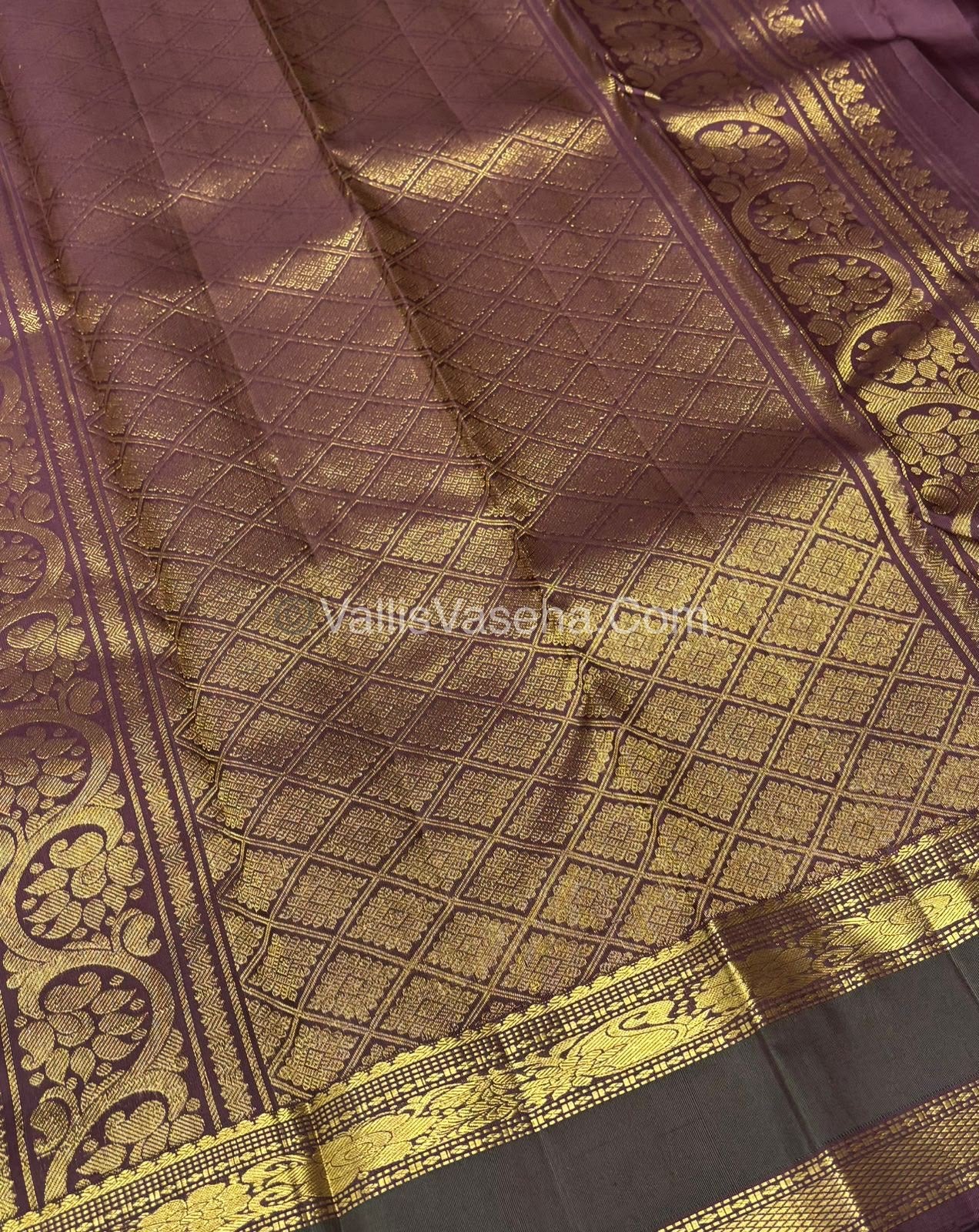 Pure Kanchipuram Silk Saree -  Mustard Yellow & Brown Shade  - VVPS022