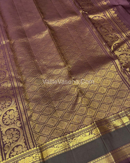 Pure Kanchipuram Silk Saree -  Mustard Yellow & Brown Shade  - VVPS022