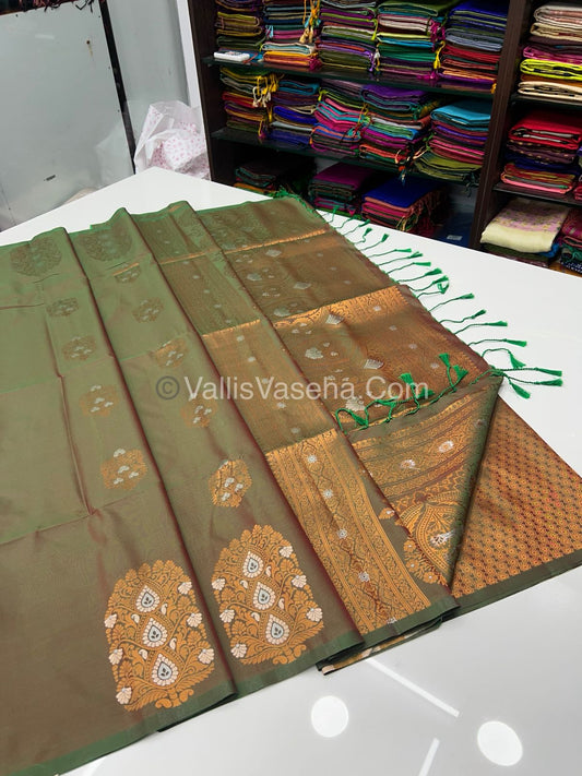 Semi Soft Silk - Border Butta - Double Tone Manthulir Green Shade -VVSSS010