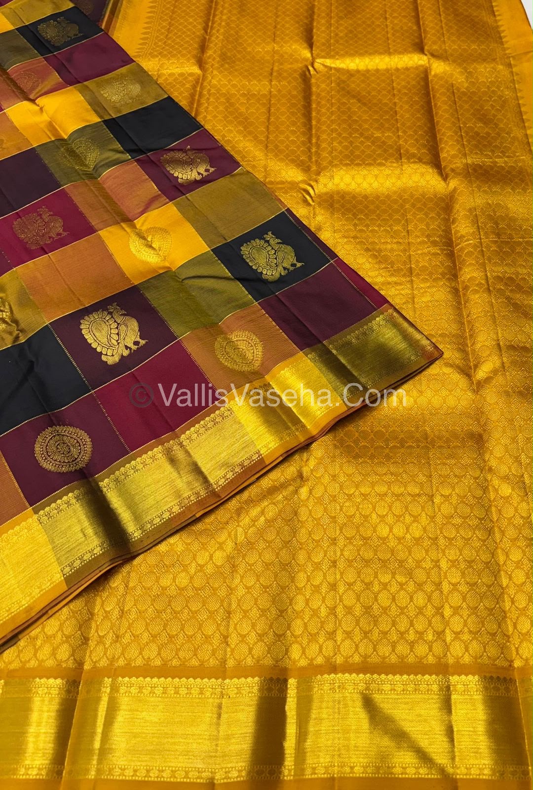 Pure Kanchipuram Silk Saree | Pazhum Pazhamum Checks |VVPS017