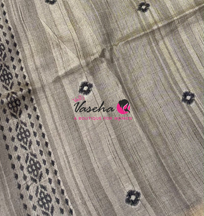 Semi Jute Silk Saree - Black With Cream Shade - VVSJS003