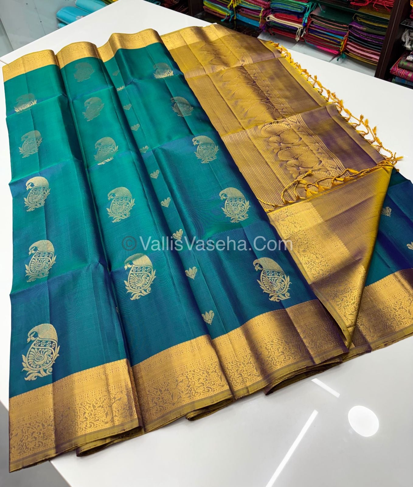 Pure Soft Silk Saree - Kanchi Border - Blue & Grey Combo - VVPSS046