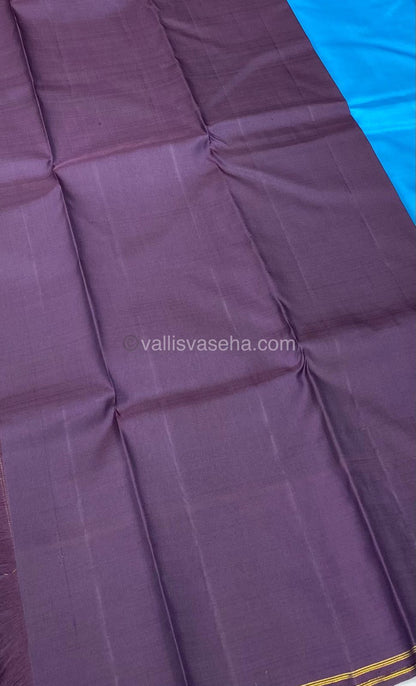 Pure Kanchipuram Silk Saree - Blue with Dark Purple(Pakku color) - Thalampoo - Temple Woven Borders - VVPS006