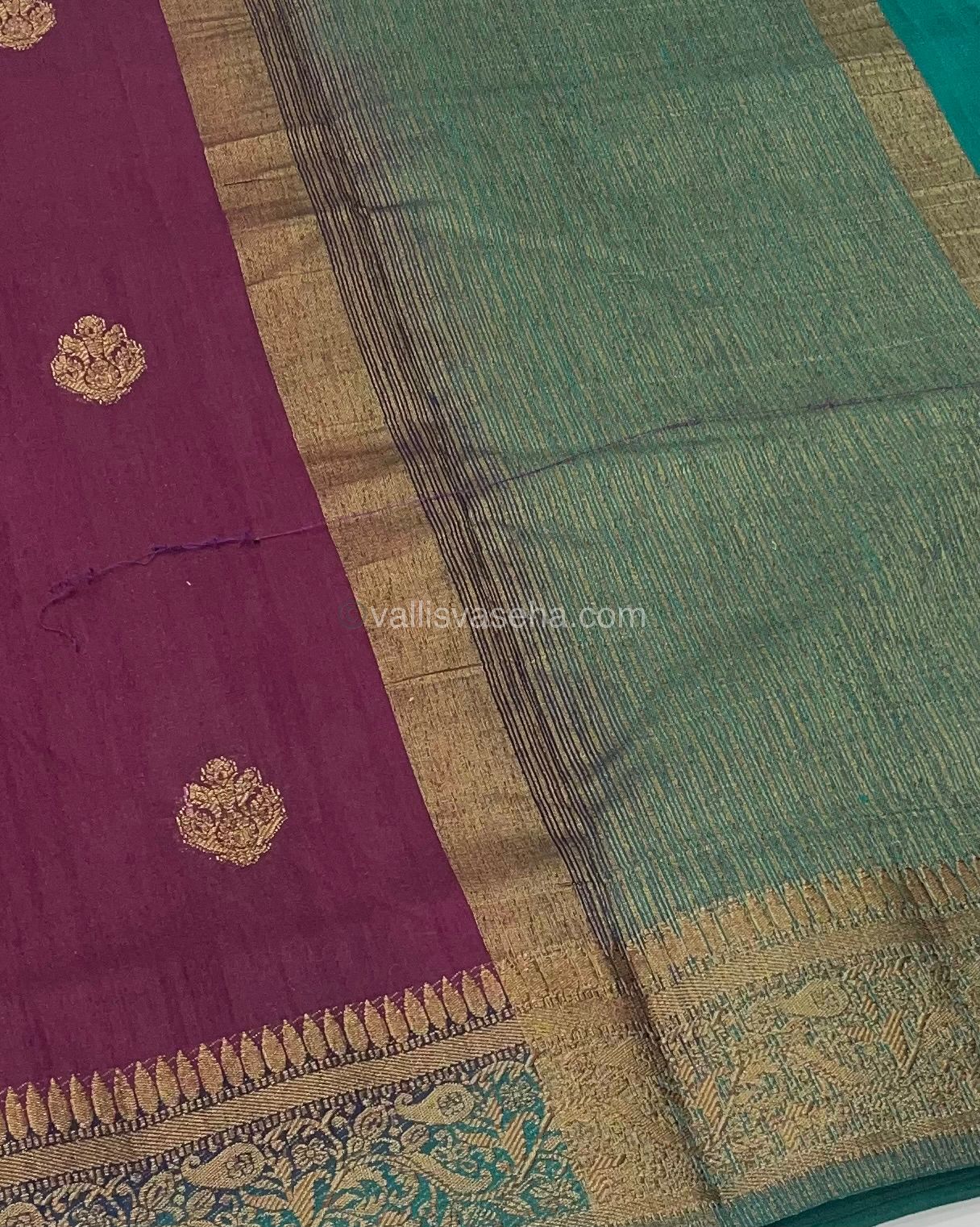 Bamboo Silk Saree - Wine with Ramar Blue Shade - VVBSS001