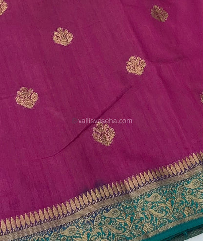 Bamboo Silk Saree - Purplish Pink with Ramar Blue Shade - VVBSS001