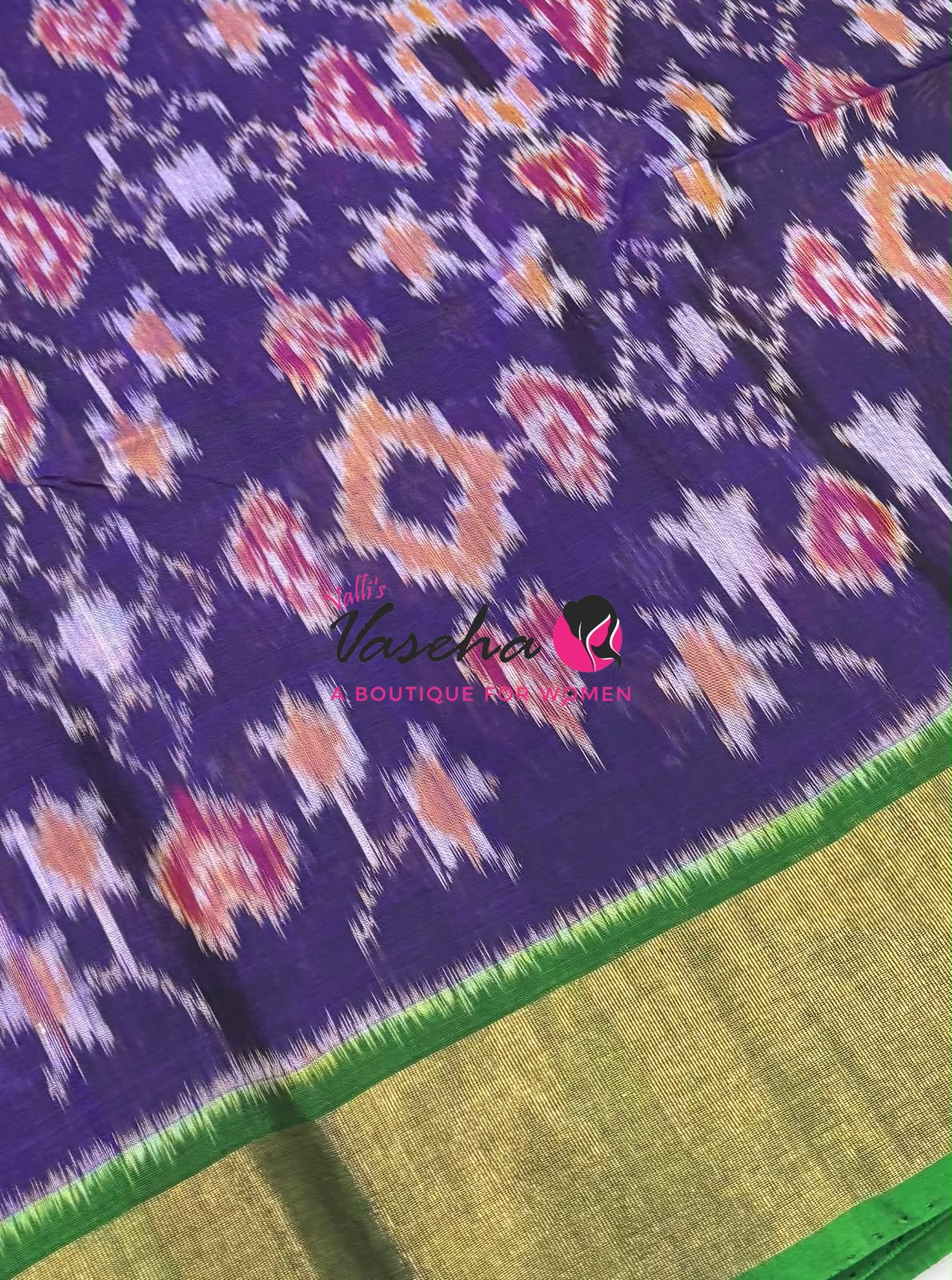 Pochampally Silk Cotton Saree - Purple &  Green Shade - VVPPS001