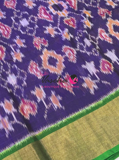 Pochampally Silk Cotton Saree - Purple &  Green Shade - VVPPS001