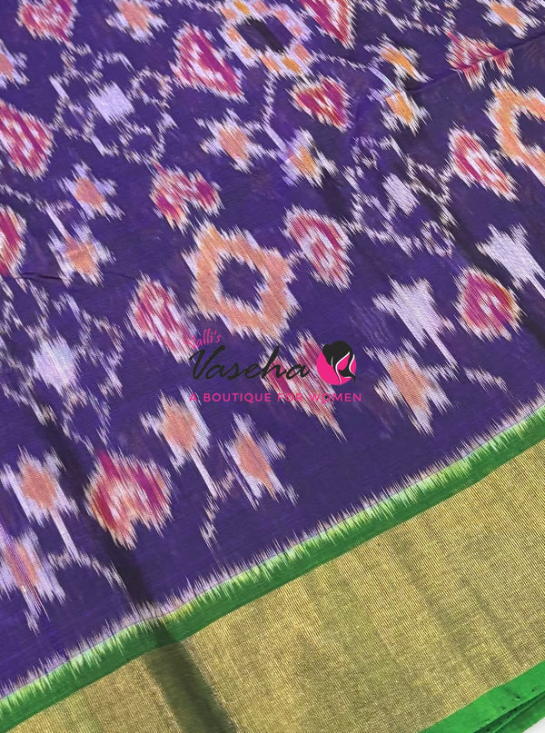 Pochampally Silk Cotton Saree - Purple &  Green Shade - VVPPS001