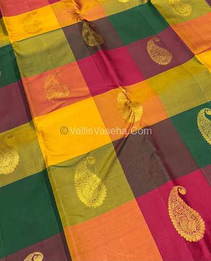 Pure Kanchipuram Silk Saree - Pazhum Pazhamum Checks - VVPS017