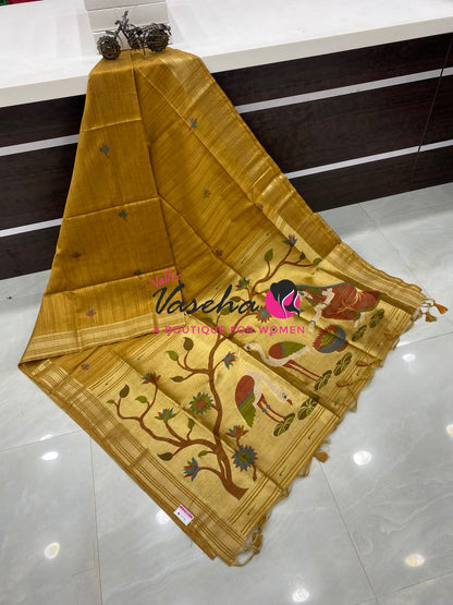 Muga Tissue Linen Saree - Yellow Shade - VVMLT002