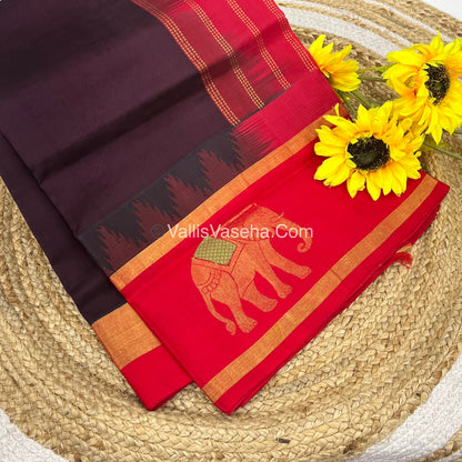 Pure Korvai Silk Cotton Saree - Border Elephant butta Design - VVKSC018