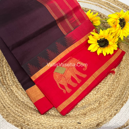 Pure Korvai Silk Cotton Saree - Border Elephant butta Design - VVKSC018