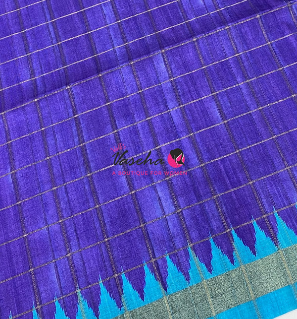 Semi Art Tussar Silk  / Art Silk - Purple  & Blue  - VVATS008