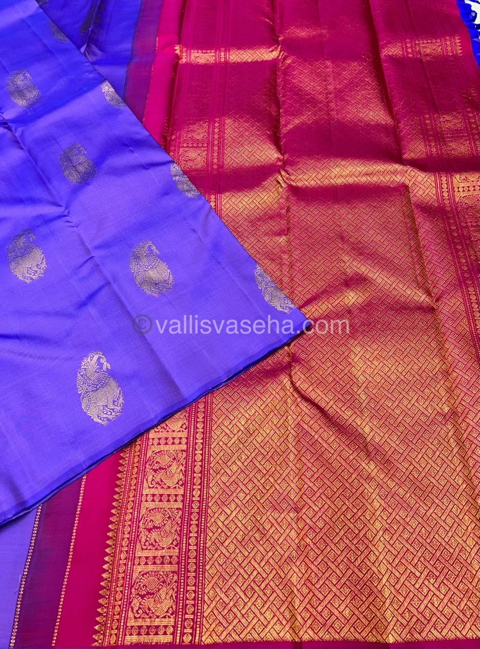 Pure Kanchipuram Silk Saree - Lavender (Light Purple) with Pink - VVPS005