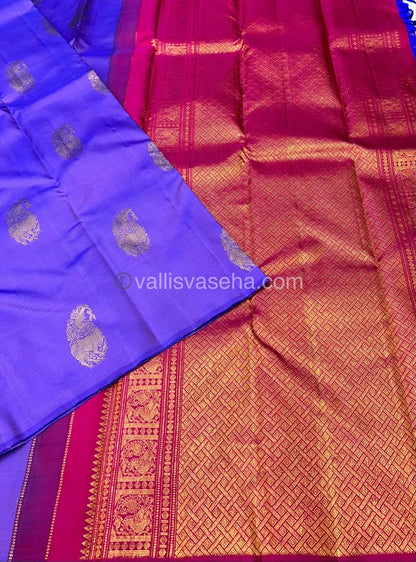 Pure Kanchipuram Silk Saree - Lavender (Light Purple) with Pink - VVPS005