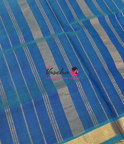 Pure Silk Cotton Sarees - Peacock Blue Shade  - VVPSC003