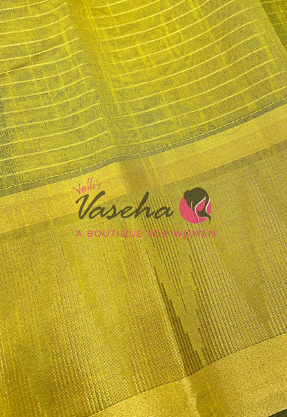 Semi Raw Silk - Lakshadeepam Design - Green With Lemon Green Shade - VVRS008