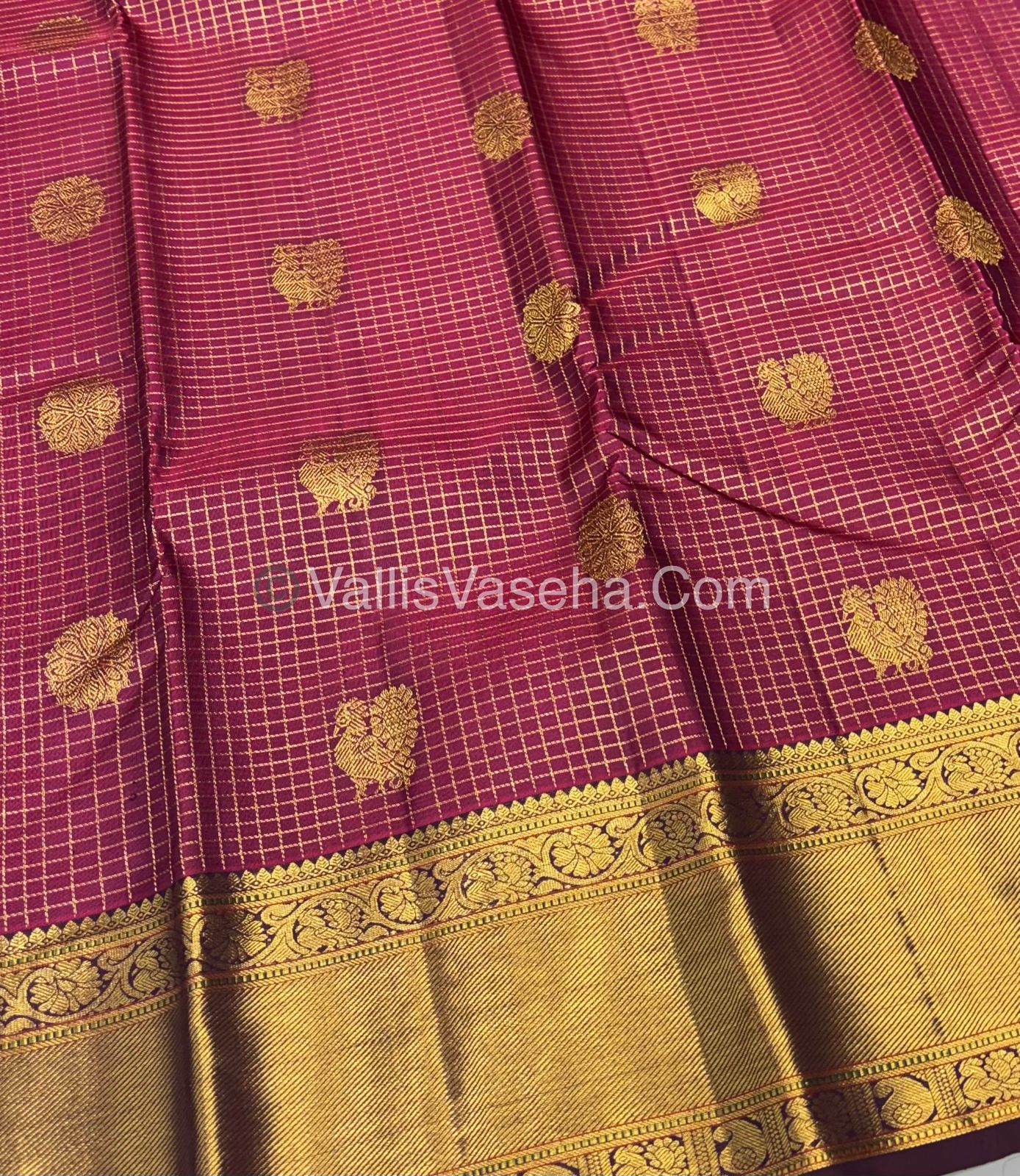 Pure Kanchipuram Silk Saree - Pinkish Maroon & Wine Brown Combo - VVPS040