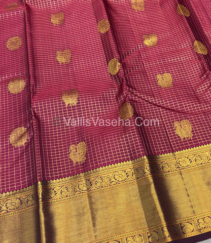 Pure Kanchipuram Silk Saree - Pinkish Maroon & Wine Brown Combo - VVPS040
