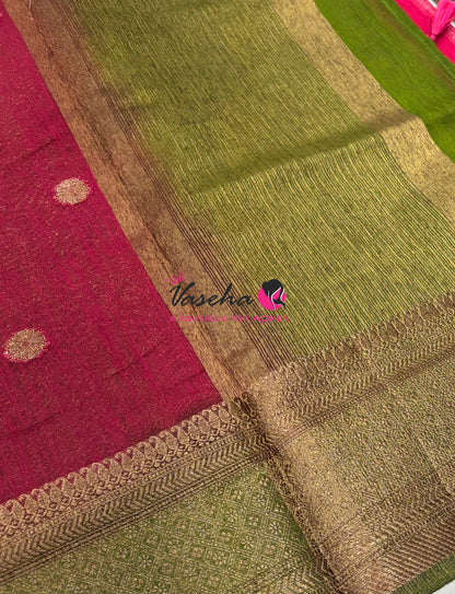Bamboo Silk Saree  - Pink With Green Shade - VVBSS001